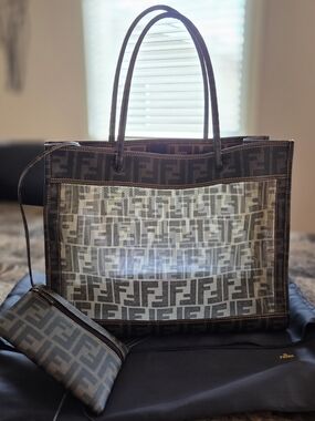 New Fendi Brown Zucca Mesh Tote